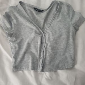 *3/$15* Shein Gray short sleeve vneck button down crop top